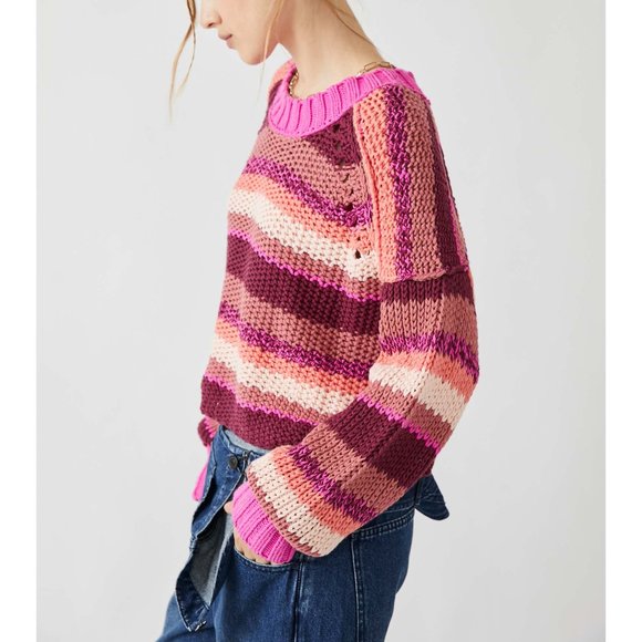 ❄BUNDLE UP❄ NWOT Free People Devon Sweater / Fuschia Rose Combo - Picture 4 of 6